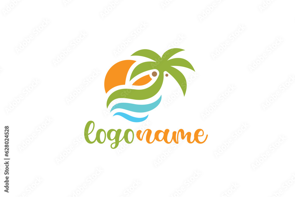 Logo Design of a coconut tree on an island - Nature Logo Design Template Logo Design of a coconut tree on an island - Nature Logo Design Template