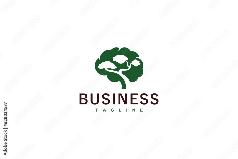 Logo Design of a tree shaped like a brain with a bonsai tree inside - Nature Logo Design Template