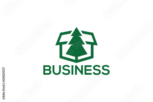 Logo Design of a tree shaped like a box - Nature Logo Design Template