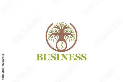 Logo Design of a tree shaped like a clock - Nature Logo Design Template