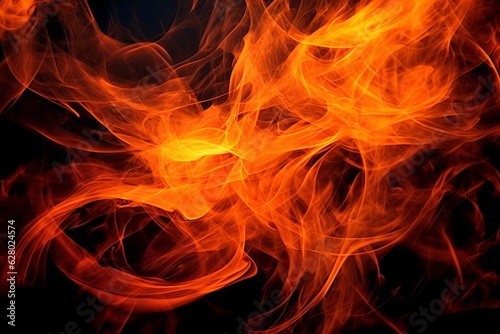 Illustration of a close up of a fiery inferno on a dark, mysterious background, created with Generative AI technology