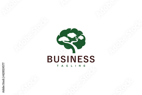 Logo Design of a tree shaped like a brain with a bonsai tree inside - Nature Logo Design Template