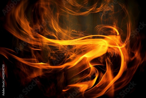 Illustration of a close-up view of a mesmerizing fire with a striking black background, created with Generative AI technology