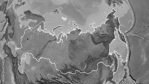Shape of Russia. Outlined. Grayscale.