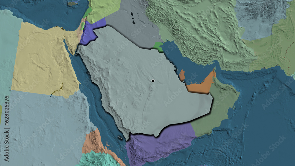 Shape of Saudi Arabia. Bevelled. Administrative.