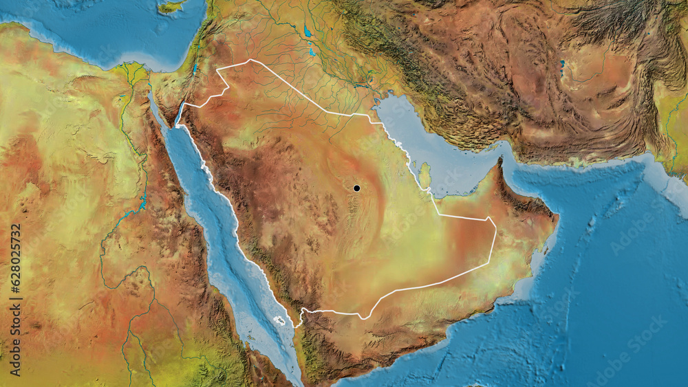 Shape of Saudi Arabia. Outlined. Topographic.