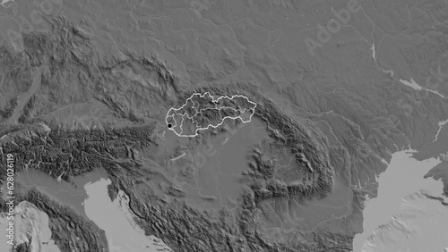 Photography Shape of Slovakia with regional borders. Bilevel.