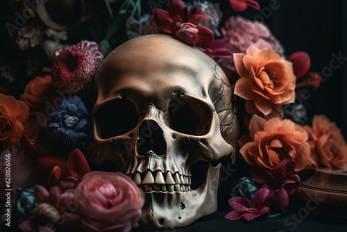 Flowers and skulls amalgamated. Generative AI