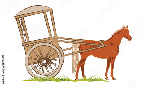 horse carriage and riders. Vector illustration