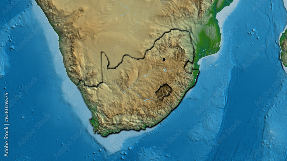 Shape of South Africa. Bevelled. Physical.