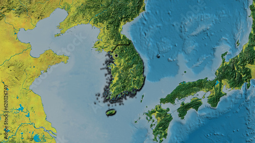 Shape of South Korea. Bevelled. Topographic.