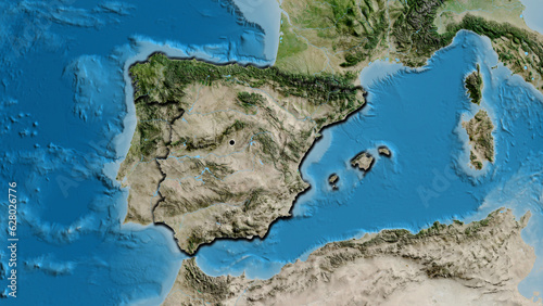 Shape of Spain. Bevelled. Satellite.