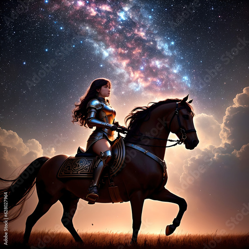 Horserider girl, eternal galaxy background, generative ai © Pter