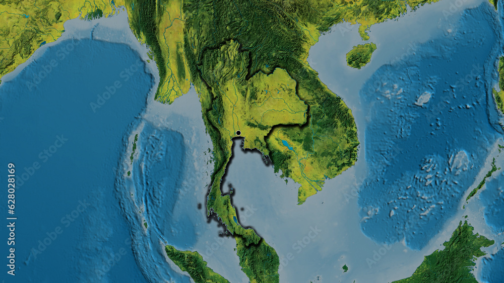 Shape of Thailand. Bevelled. Topographic.