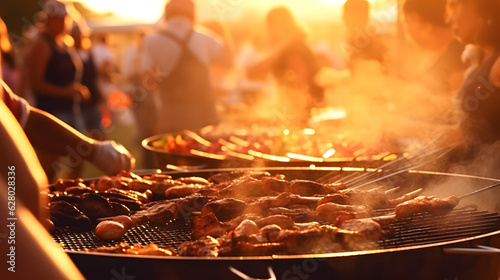 Picture a lively barbecue party at sunset