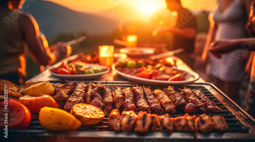 Picture a lively barbecue party at sunset