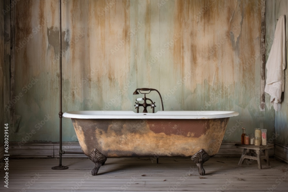 bathtub stain in vintage clawfoot tub StockFoto Adobe Stock