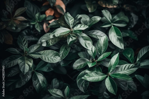 Floral wallpaper with green plant leaves in the background. Generative AI