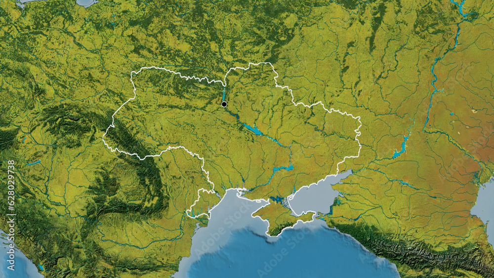 Shape of Ukraine. Outlined. Topographic.
