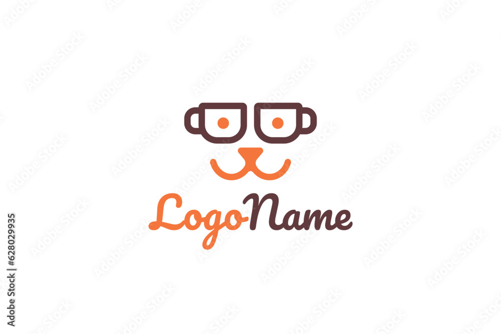 Creative logo design depicting a dog with two coffee cups as vision glasses - Dog Logo Design Template Creative logo design depicting a dog with two coffee cups as vision glasses - Dog Logo Design Template