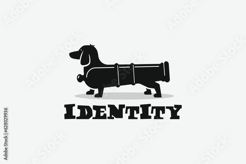 Creative logo design depicting a dog shaped like a cannon - Dog Logo Design Template