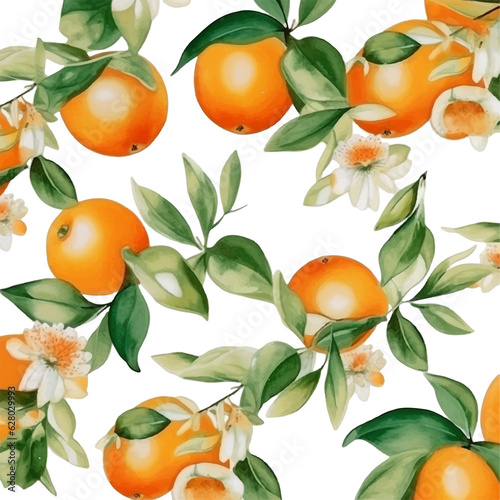 Watercolor tropical fruits seamless pattern print, seamless decorative pattern in orange