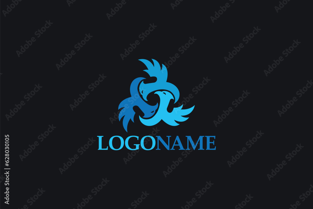 Logo Design of three blue Eagles or Hawks - Bird Logo Design Template Logo Design of three blue Eagles or Hawks - Bird Logo Design Template