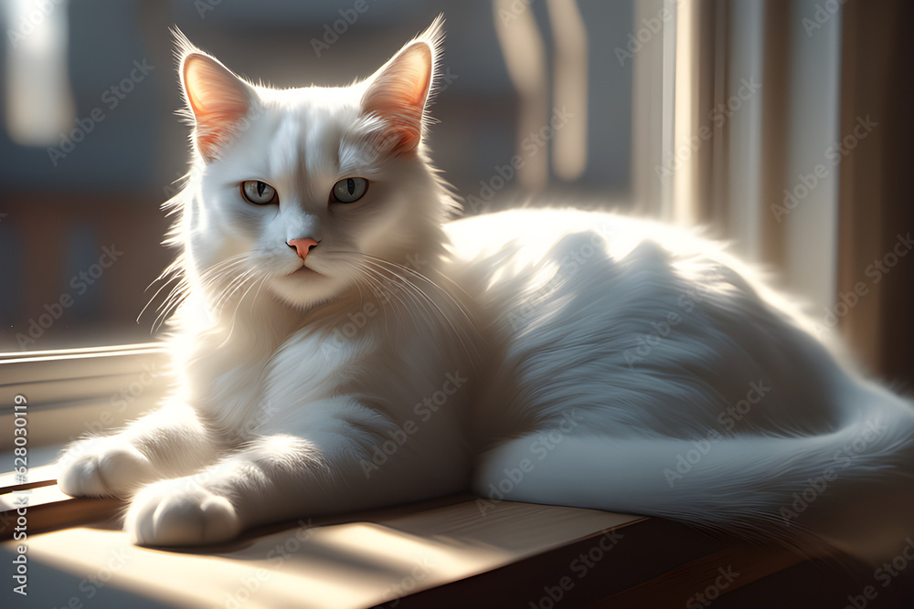 white cat on the window. Generative AI