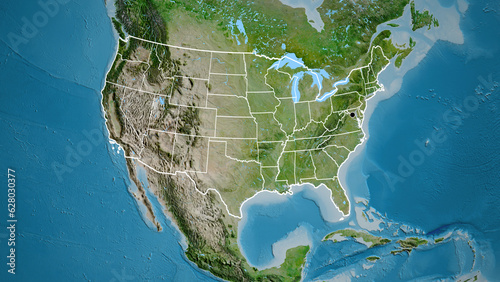 Shape of United States of America with regional borders. Satellite.