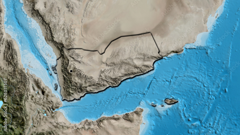 Shape of Yemen. Bevelled. Satellite.