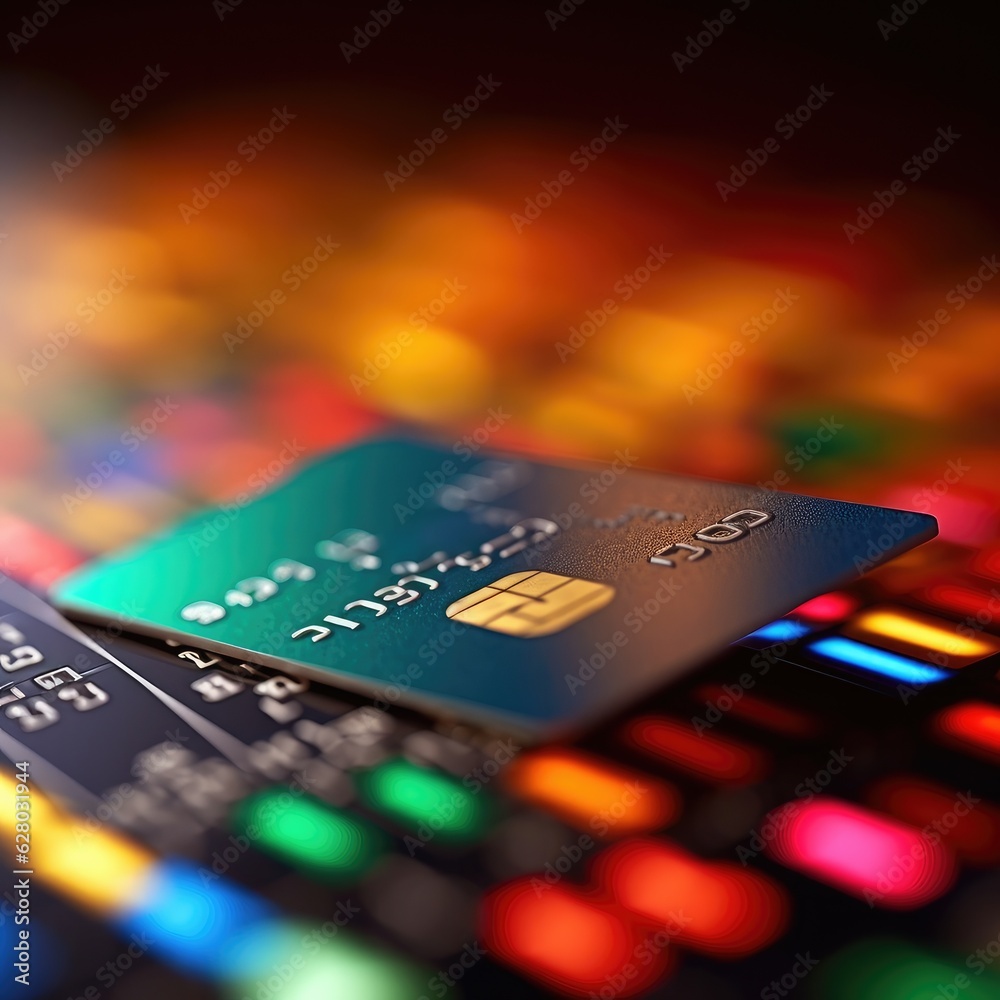 Credit card close up with selective focus on background. Generative AI.