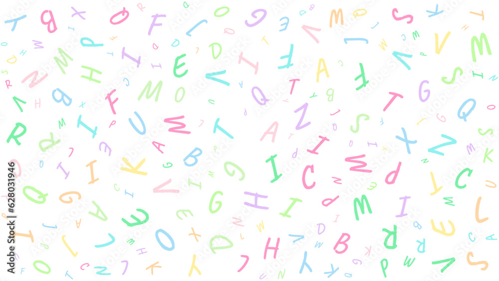A background with colorful letters of various sizes as a pattern.