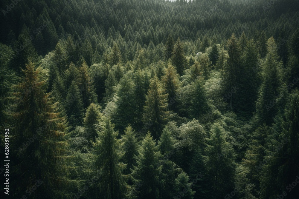 Evergreen-dominated forest view. Generative AI
