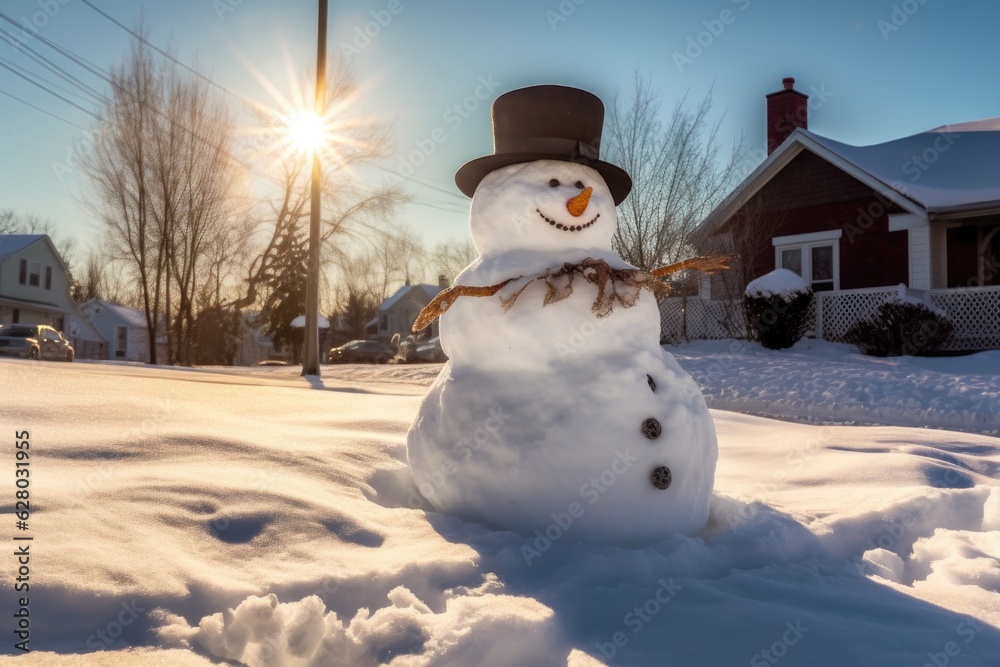 Obraz premium snowman melting in the sunlight, signaling springtime