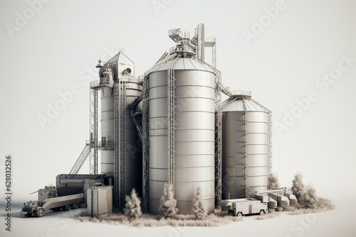 3D agriculture silo on white background. Generative AI