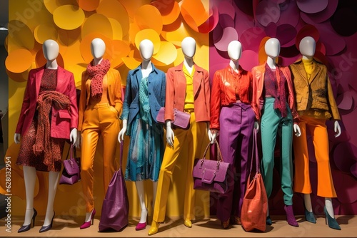 colorful mannequin display with trendy outfits