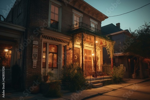 Evening in the historic neighborhood of New Orleans. Generative AI