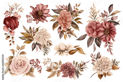 Autumn clip art dahlia flowers, seamless decorative pattern elegant print, garden pattern © Alen