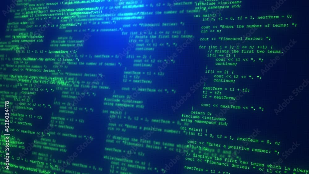 Programming, technology and computer background. Digital software source code. encrypted Program development and security hacking code. source code. software developer and Computer script