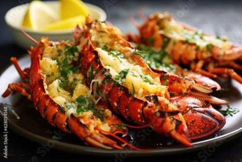 Tela grilled lobster with garlic butter sauce nearby