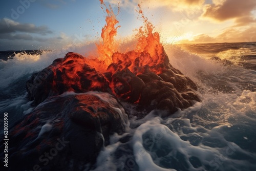 lava creating new land as it cools in the ocean