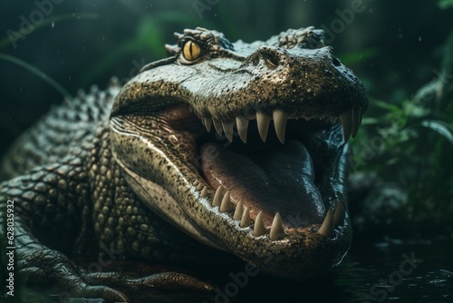 Cheerful gator with mouth wide open. Generative AI © Ayub