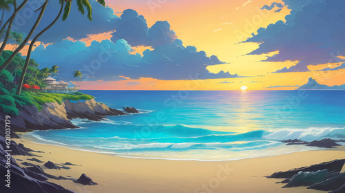 sunset on the beach, ai generated 