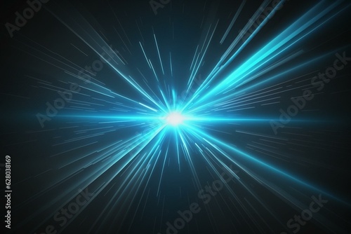 Blue laser light burst motion on dark background with light rays and warp speed lights lines. 4k zoom in. Generative AI