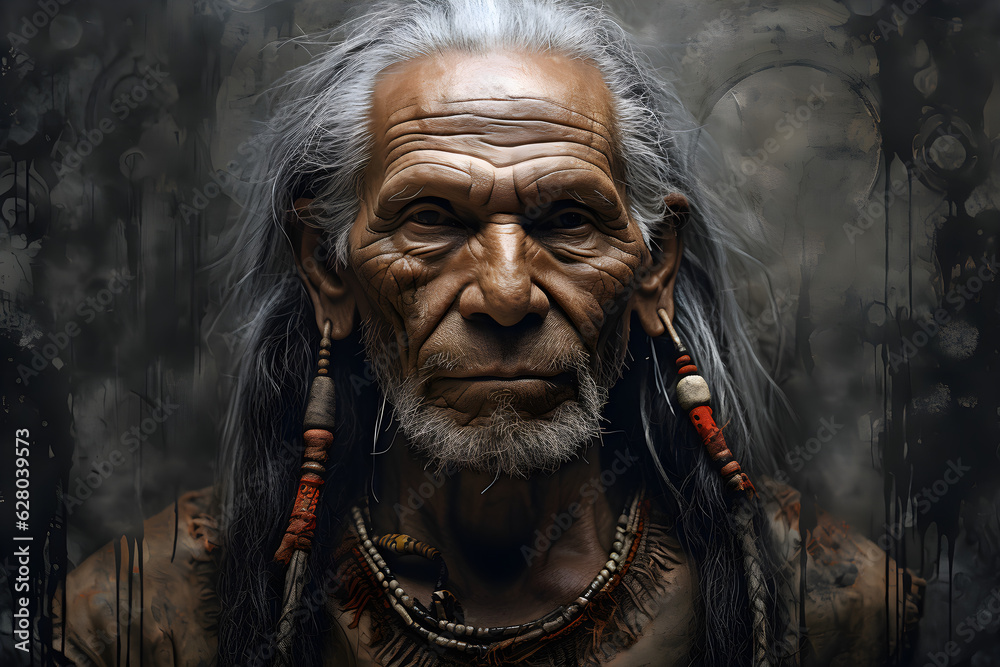 Enigmatic portrait of a tribal elder, wisdom etched on weathered features.