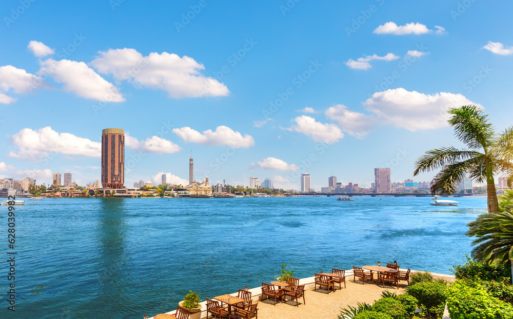 Exclusive view on the Nile and Gezira island, central part of Cairo, Egypt