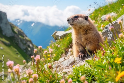 Canvastavla Alpine Marmot Basking in Mountain Serenity