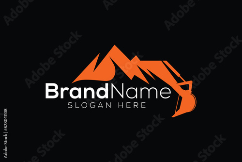 Trendy Professional excavator and hill logo design vector template