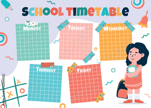 Bright school timetable Vector illustration