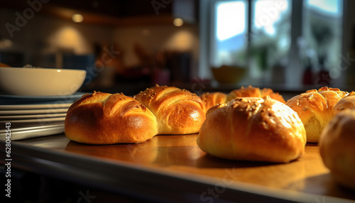 fresh bread from a bakery oven in a bakery. Bread making business. Fresh bread from cereals with seeds from a bakery. Healthy and nutritious food